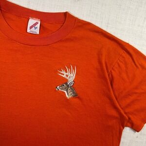 VTG Orange Deer Hunter T-Shirt Jerzees Mens XL Single Stitch Buck Wildlife USA